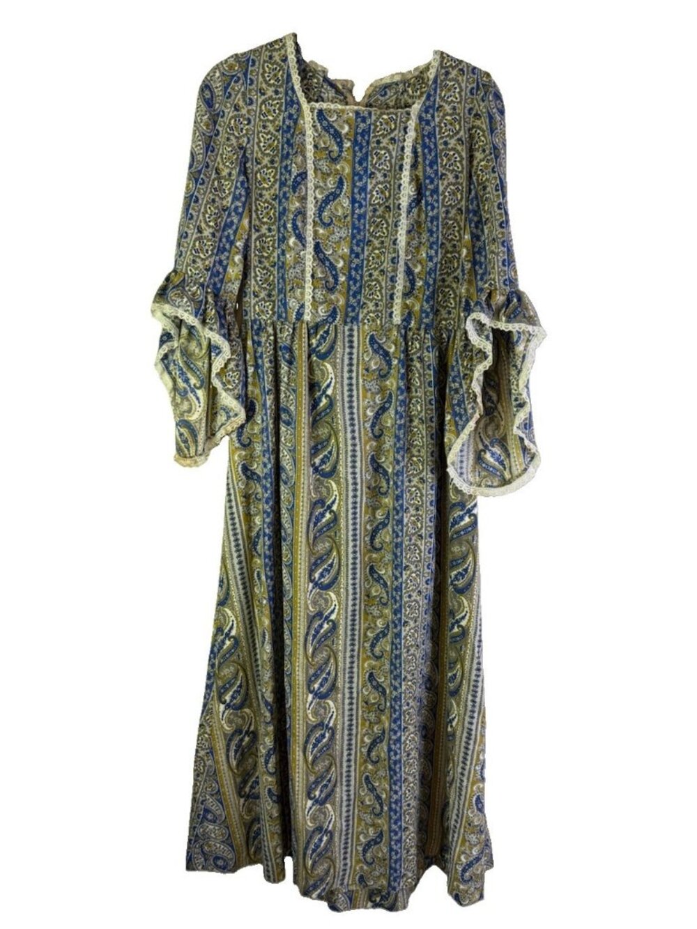 Vintage 70s Handmade Dress Paisley Maxi Gown Frontier Prairie
